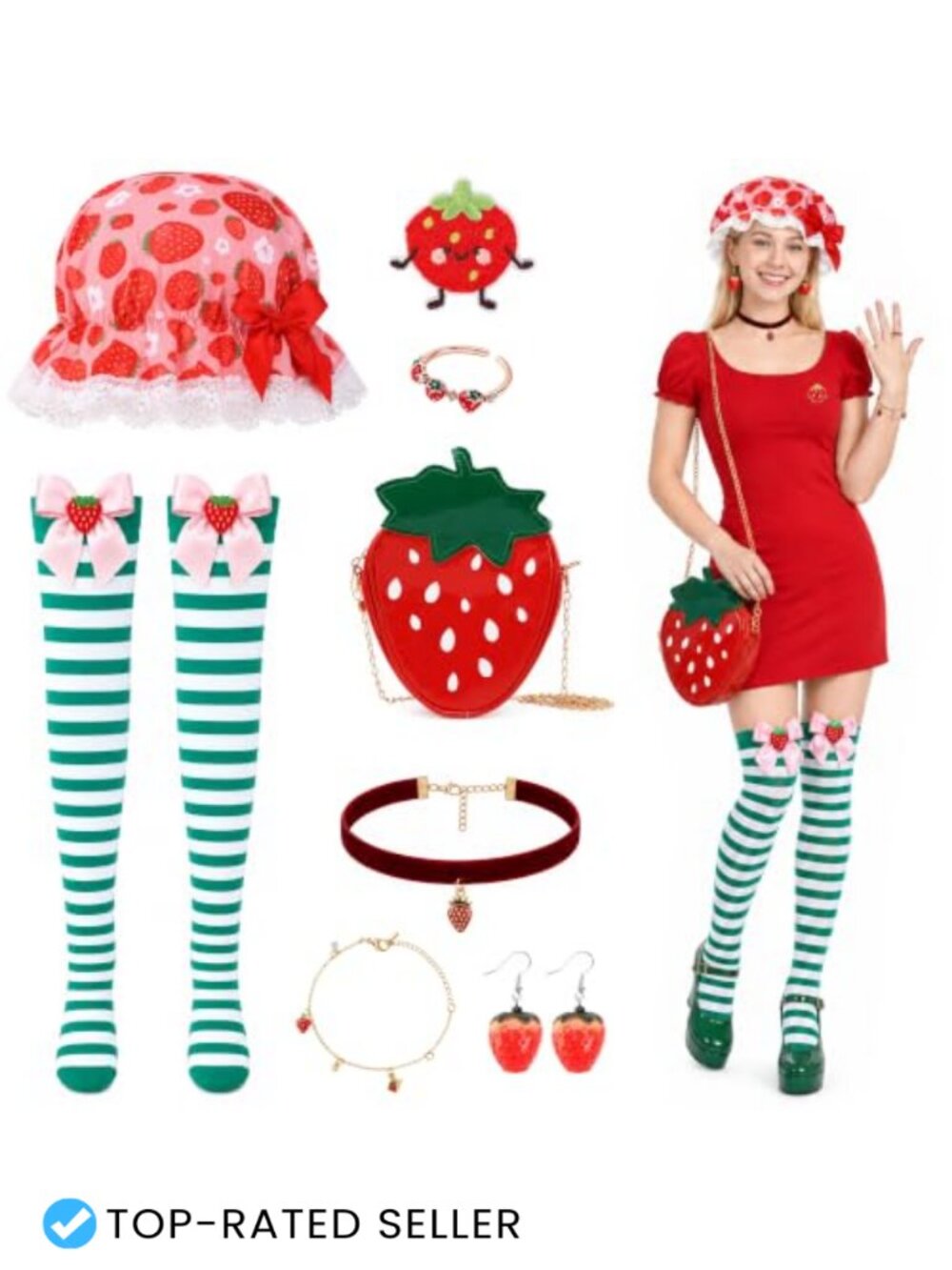 Strawberry Cake Costume Set Fruit Accessories 8 Pcs